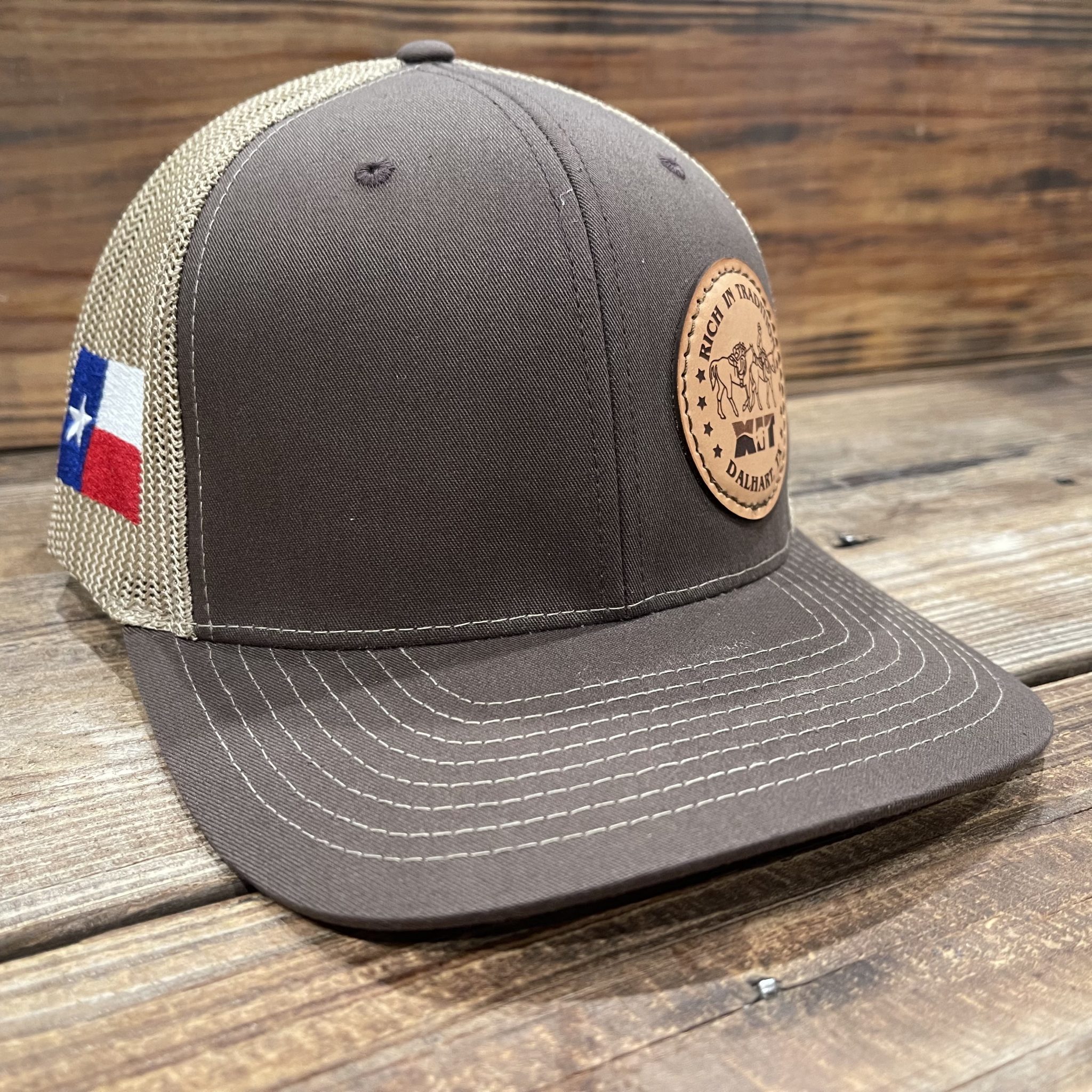 Hashtag Leather Dark Brown Patch Engraved Trucker Hat One Legging it Around #Lainesse